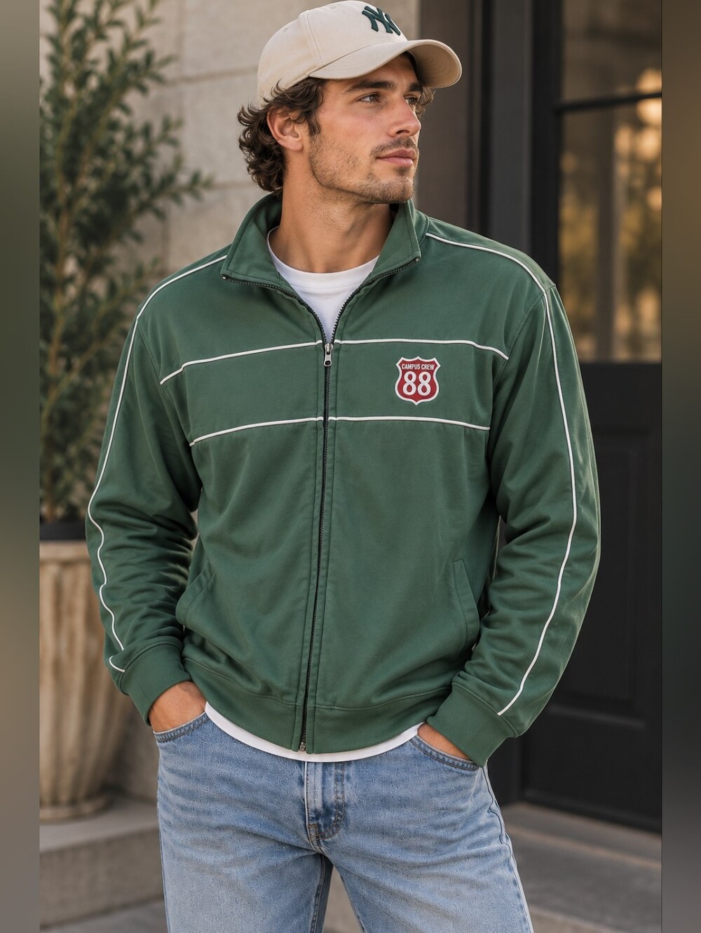 Campus Crew Men’s Green 88 Patch Full Zip Track Jacket Large